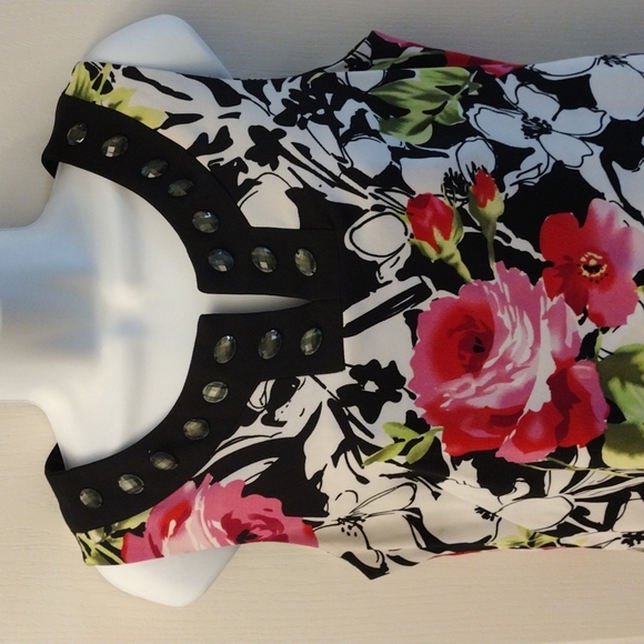 Perceptions Knee Length, Floral Dress, Faux Gems.12 P. - Picture 3 of 10